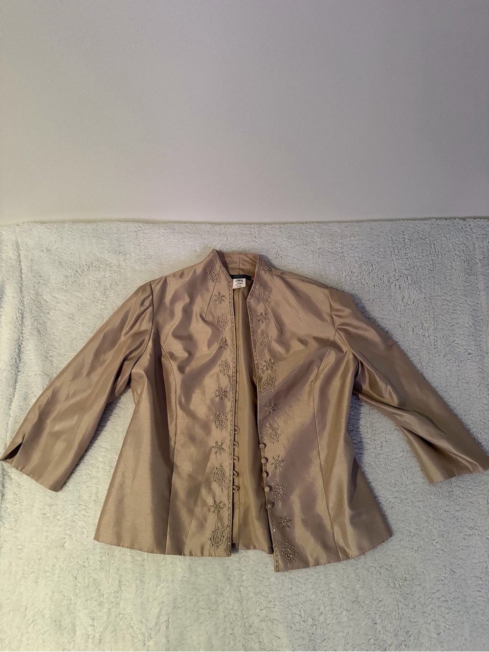 Onyx Nite Taupe Embroidered Open-Front Jacket